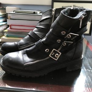 ZARA BIKER BOOTS (FAUX FUR LINED & REAL LEATHER)